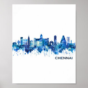 Chennai Tamil Nadu Skyline Blue Poster