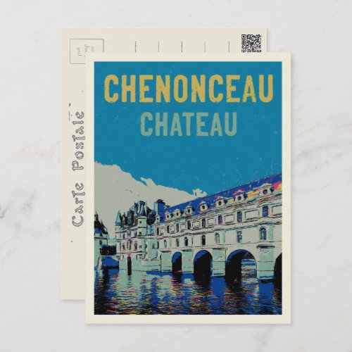 Chenonceau chateau original illustration France Po Postcard