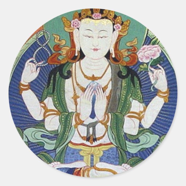 Chenrezig Deity of Compassion Classic Round Sticker (Front)