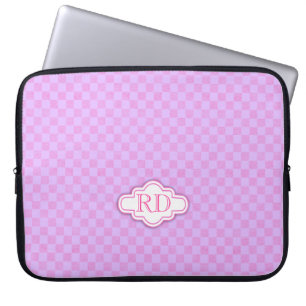 Chequer light pink purple monogram laptop case