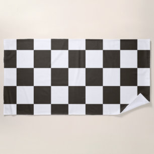 Chequered Flag (Black and White) (Checker Pattern) Beach Towel