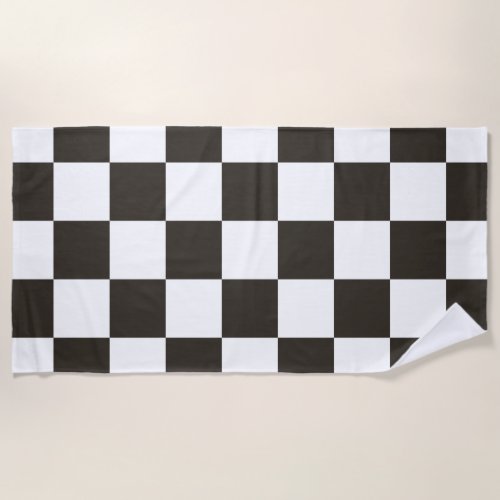 Chequered Flag Black and White Checker Pattern Beach Towel