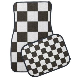 Chequered Flag (Black and White) (Checker Pattern) Car Floor Mat