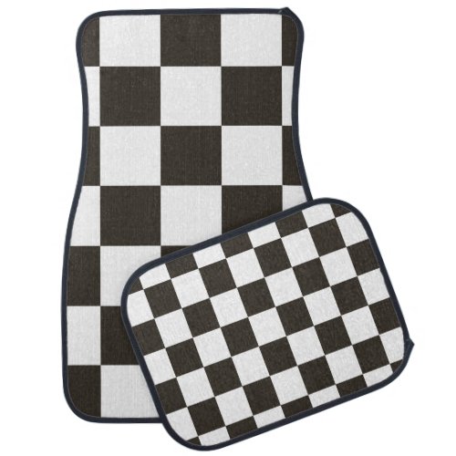 Chequered Flag Black and White Checker Pattern Car Floor Mat