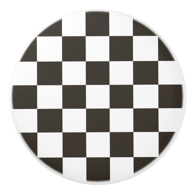 Chequered Flag (Black and White) (Checker Pattern) Ceramic Knob (Front)