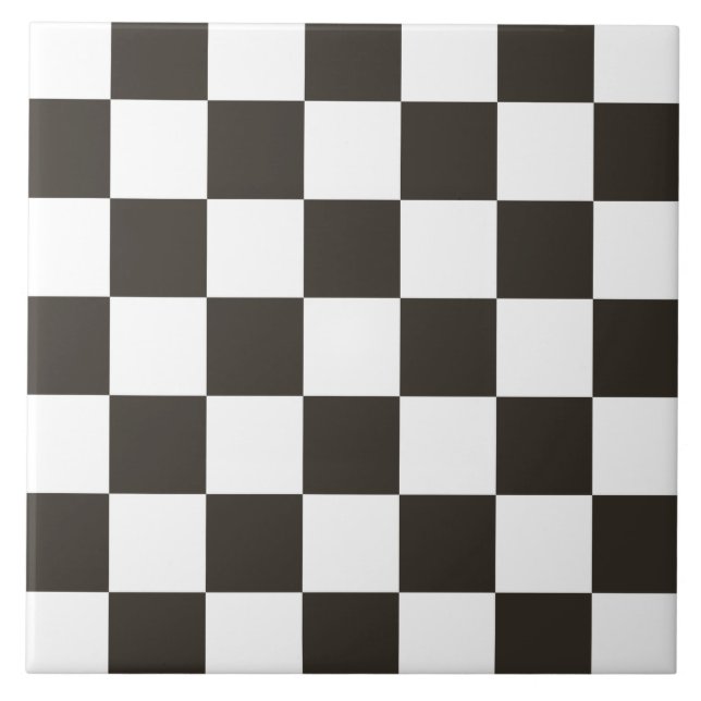 Chequered Flag (Black and White) (Checker Pattern) Ceramic Tile (Front)