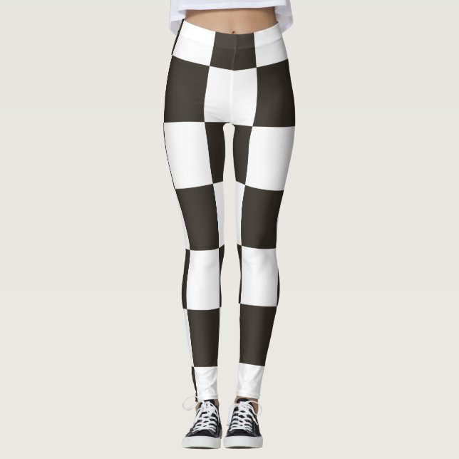 Chequered Flag (Black and White) (Checker Pattern) Leggings (Front)