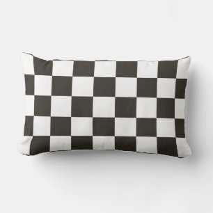 Chequered Flag (Black and White) (Checker Pattern) Lumbar Pillow