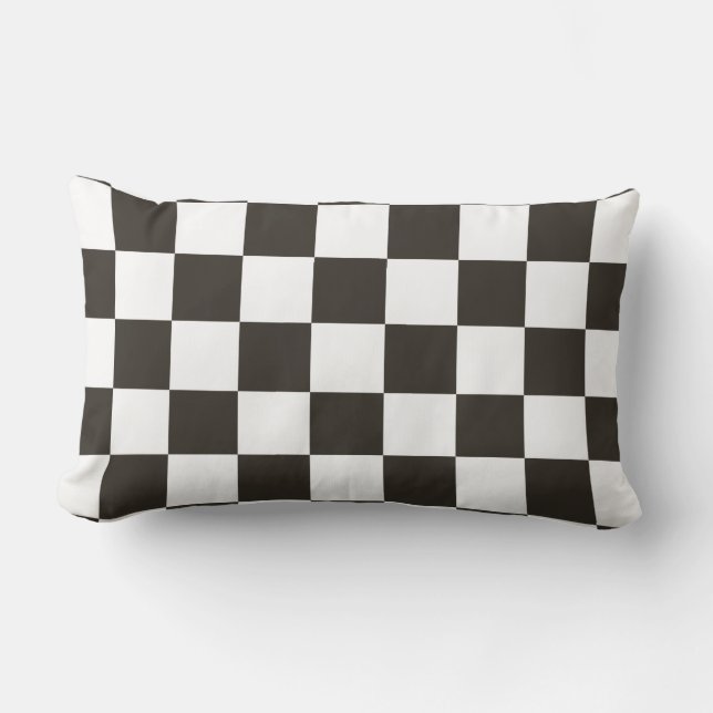 Chequered Flag (Black and White) (Checker Pattern) Lumbar Pillow (Front)