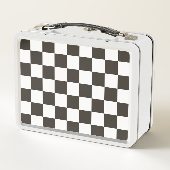 Chequered Flag (Black and White) (Checker Pattern) Metal Lunch Box (Back)