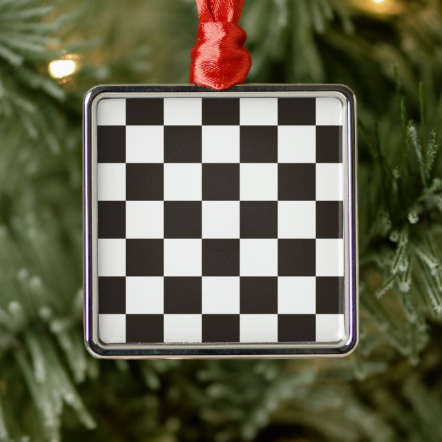 Chequered Flag (Black and White) (Checker Pattern) Metal Ornament (Tree)