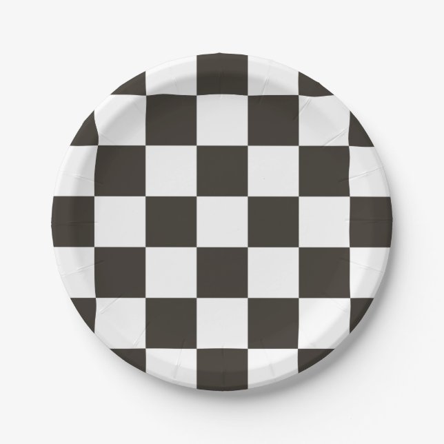 Chequered Flag (Black and White) (Checker Pattern) Paper Plates (Front)