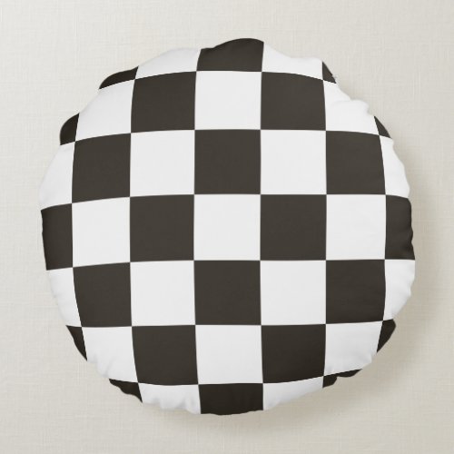 Chequered Flag Black and White Checker Pattern Round Pillow