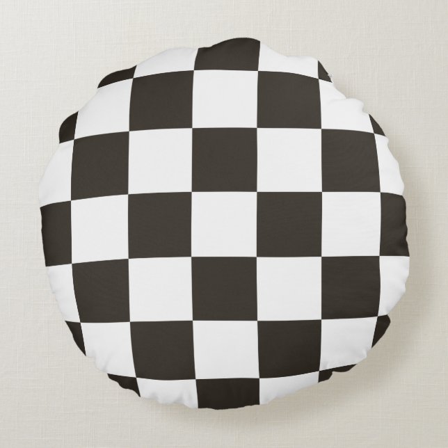 Chequered Flag (Black and White) (Checker Pattern) Round Pillow (Back)