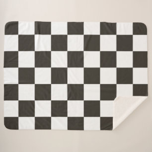 Chequered Flag (Black and White) (Checker Pattern) Sherpa Blanket