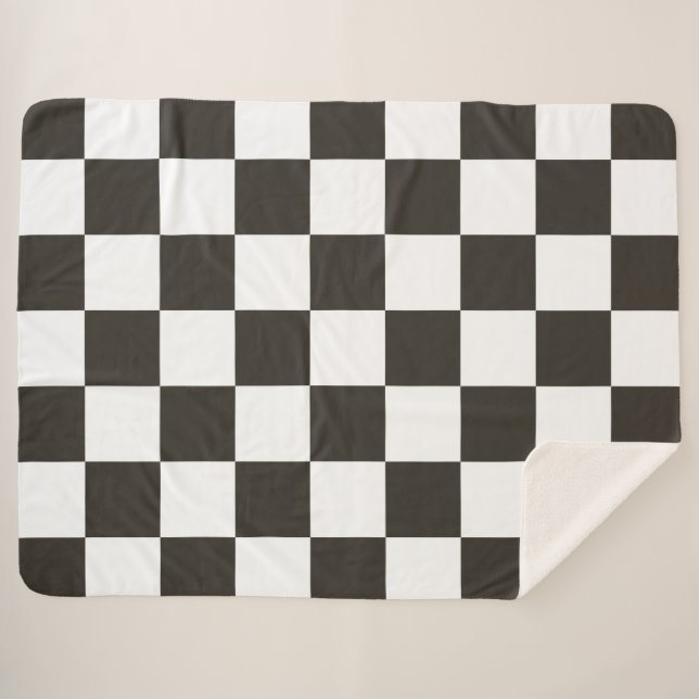 Chequered Flag (Black and White) (Checker Pattern) Sherpa Blanket (Front (Horizontal))