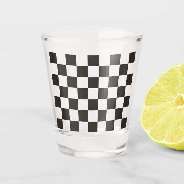 Chequered Flag (Black and White) (Checker Pattern) Shot Glass (Front)