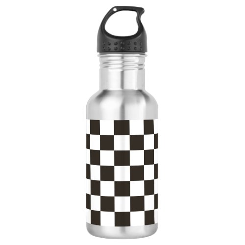Chequered Flag Black and White Checker Pattern Stainless Steel Water Bottle