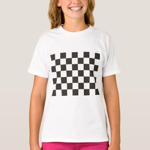 Chequered Flag Black and White Checker Pattern T_Shirt