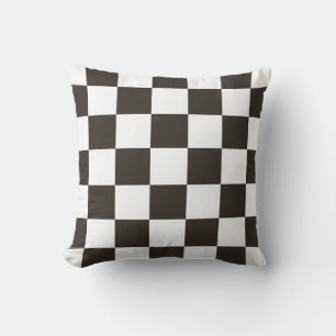 Chequered Flag (Black and White) (Checker Pattern) Throw Pillow