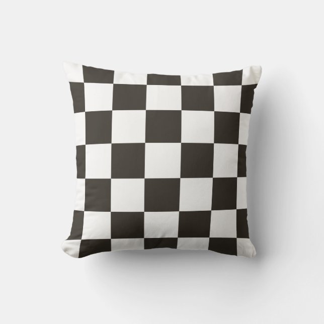 Chequered Flag (Black and White) (Checker Pattern) Throw Pillow (Front)