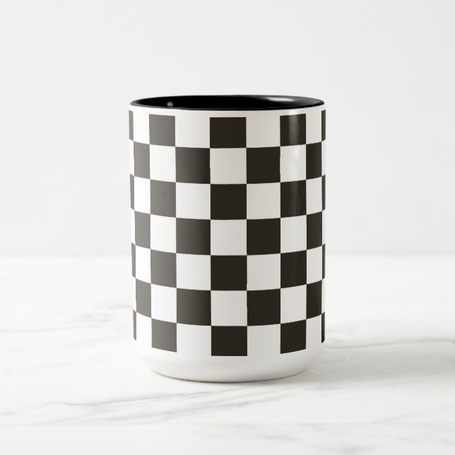 Chequered Flag (Black and White) (Checker Pattern) Two-Tone Coffee Mug (Center)