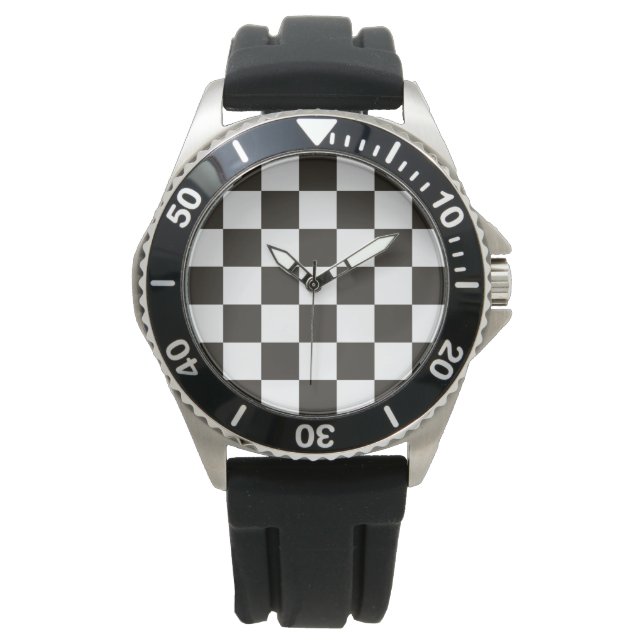 Chequered Flag (Black and White) (Checker Pattern) Watch (Front)