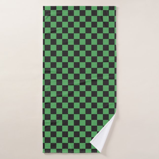 chequered pattern checkered squares chess green bl bath towel (Bath Towel)