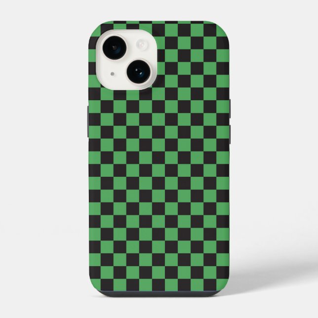 chequered pattern checkered squares chess green bl iphone case (Back)