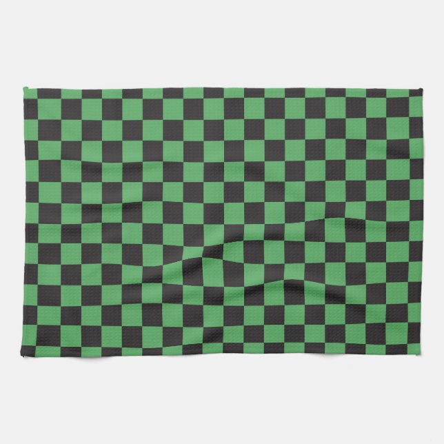 chequered pattern checkered squares chess green bl kitchen towel (Horizontal)