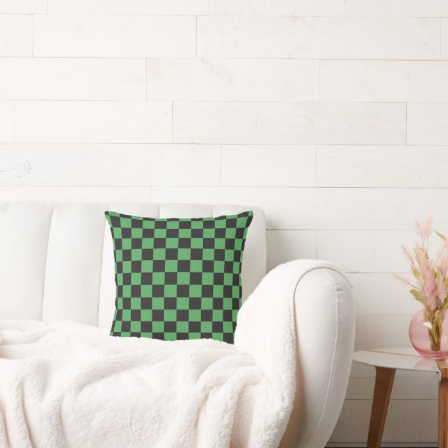 chequered pattern checkered squares chess green bl throw pillow (Couch)