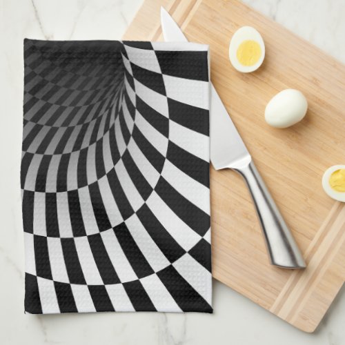 CHEQUERED VORTEX Optical Illusion Kitchen Towel
