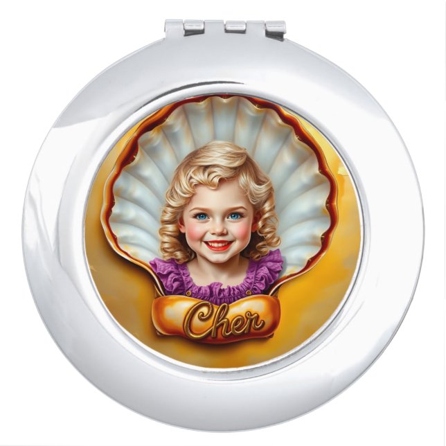 CHER ~ Portrait ~ Mother-of-pearl ~   Compact Mirror (Front)