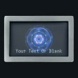 Cherenkov Radiation Belt Buckle<br><div class="desc">Features a blue-toned, fractal representation of Cherenkov radiation resulting from the storage of spent nuclear reactor fuel rods in water. Add your own text. The blue glow in the water is Cherenkov radiation. When a charged particle moves through a medium at a speed higher than the speed of light in...</div>