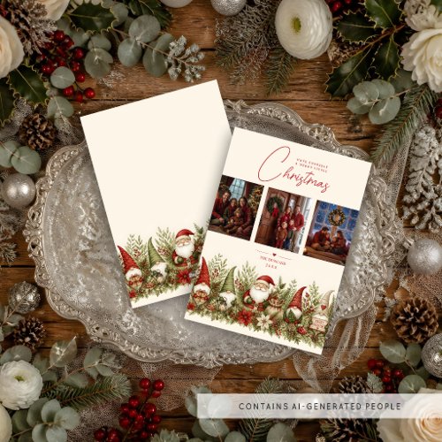 Cherfull Vintage 3 Photo Gnome Christmas TMF26 Holiday Card