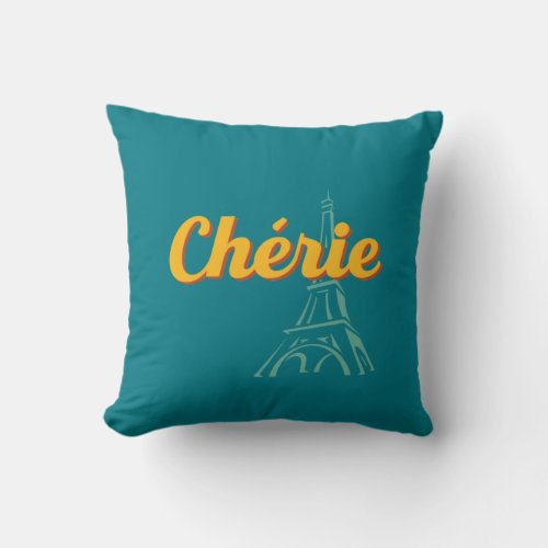 Cherie My Dear Darling Vintage French Word Phrase Throw Pillow