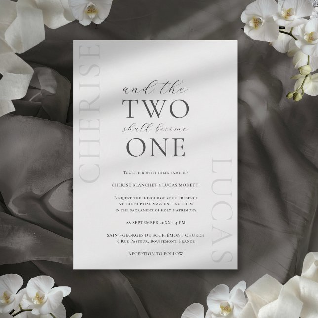 Cherise Elegant Simple Catholic Wedding Invitation (Cherise modern, luxury, Christian wedding invitation in black for fine art weddings.)