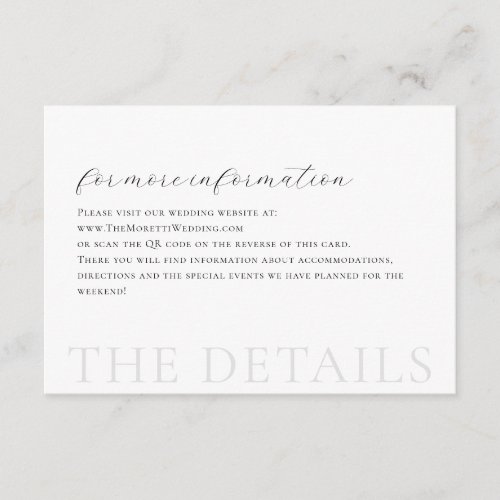Cherise Elegant Simple QR Code Wedding Details Enclosure Card
