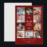 Cherish Every Moment 10 Photo Collage Christmas Ho Holiday Card<br><div class="desc">This 10 photo Christmas greeting card features the text: Cherish Every Moment.  Personalize each square photo frame with your favorite family pictures. The design is accented with modern calligraphy,  a branch of greenery and a dark red background. Photography © Storytree Studios,  Stanford,  CA</div>
