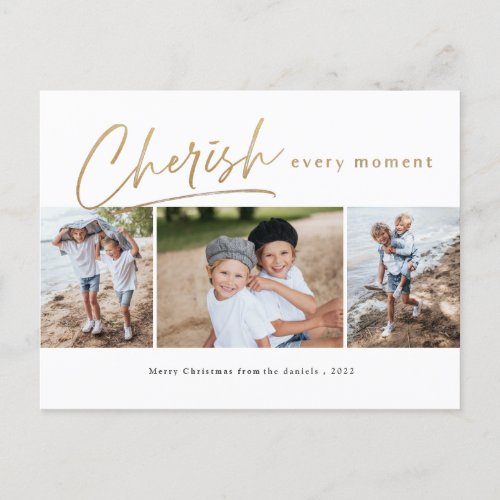 Cherish every moment 3 photo christmas holiday postcard