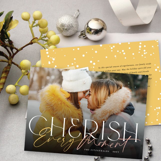 Cherish Every Moment Bold Classic Typography Photo Holiday Card (Creator Uploaded)