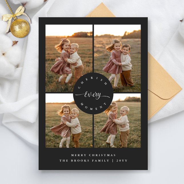 Cherish Every Moment Elegant Photo Kids Christmas Holiday Card (Creator Uploaded)