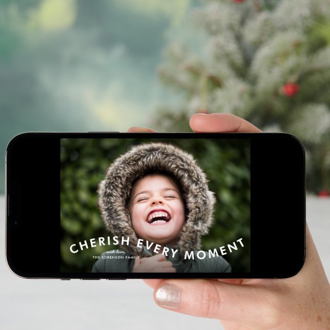 Cherish Every Moment Modern 2 Photo Christmas Card (Front Digital)