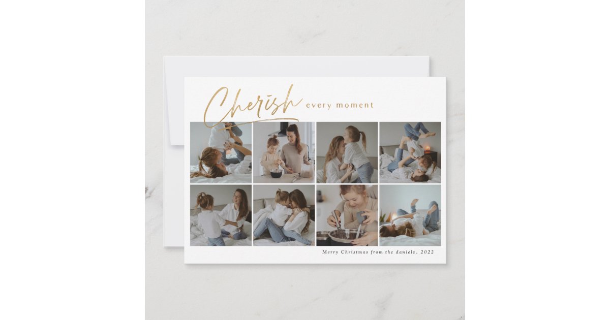 Cherish Every Moment Modern Photo Collage Holiday Card Zazzle