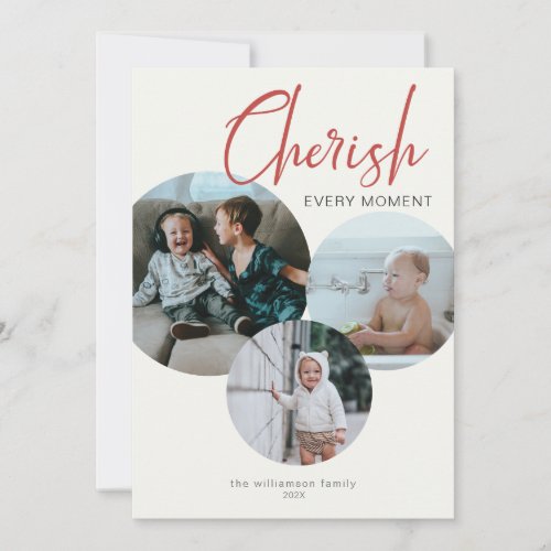 Cherish Every Moment Photo Red Ivory Holiday Card