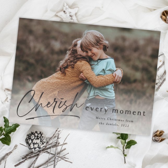 Cherish Every Moment Script Photo Merry Christmas Card (Creator Uploaded)