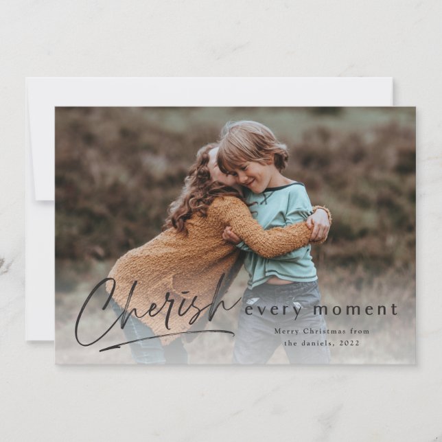 Cherish Every Moment Script Photo Merry Christmas Card (Front)