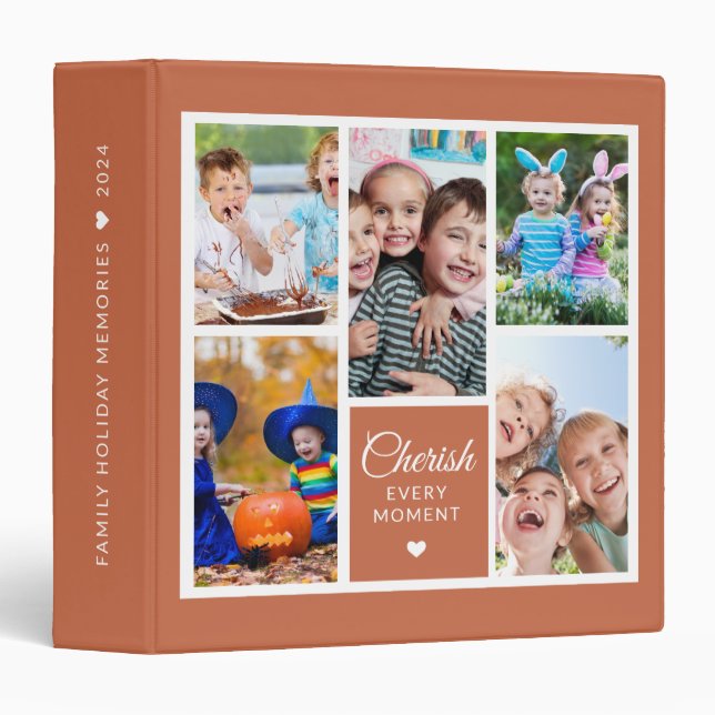 Cherish Every Moment Terracotta 5 Photo Collage    3 Ring Binder (Front/Spine)