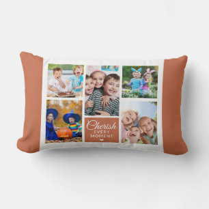 Cherish Every Moment Terracotta 5 Photo Collage Lumbar Pillow