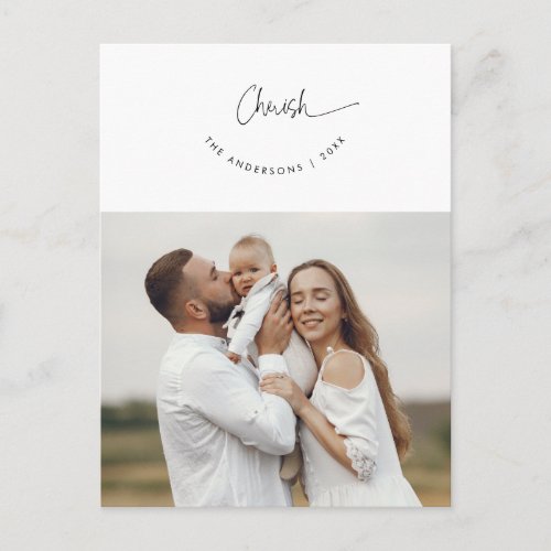 Cherish Greeting Family Photo Smiling Script Postcard